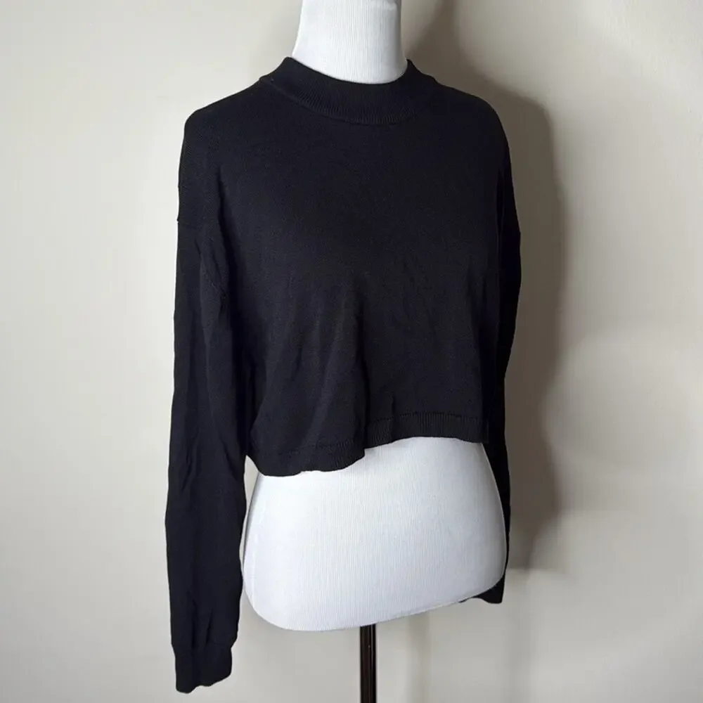 Zara Black Knit Cropped Long Sleeve Top